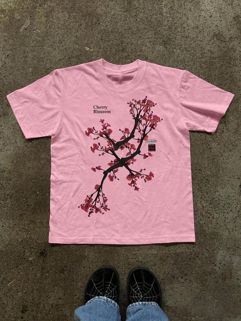 Street Style Cherry Blossom Tree Print Retro Tshirt Short Sleeved Round Neck Casual Top Autumn Short Sleeved Top Casual Wear