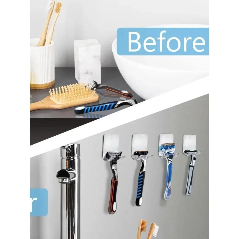 2pcs Shower Razor Holder Stainless Steel Men Shaving Shaver Razor Stand Shelf Shaving Razor Storage Rack Bathroom Hook Organizer