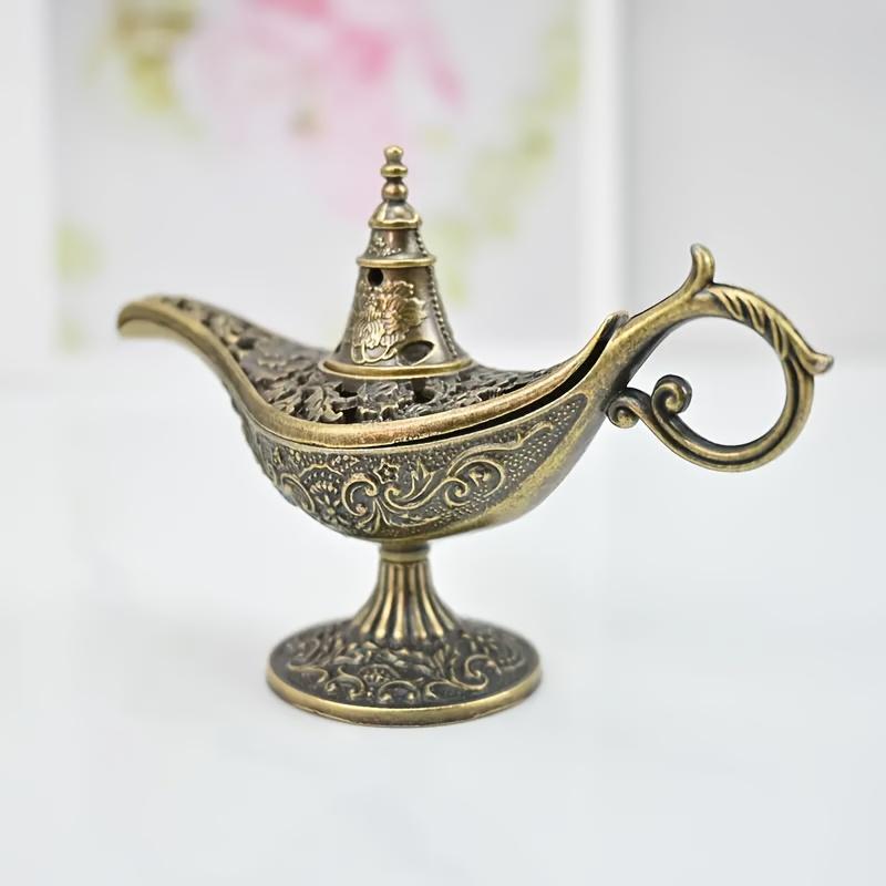 1PC Golden Copper-Toned Cast Iron Home Aladdin's Lamp Shape Home Decor Intricate Floral Design Detailed Craftsmanship