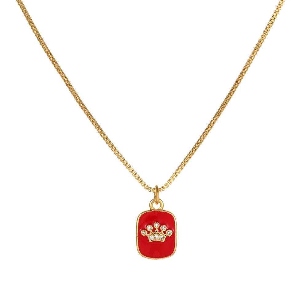 Valentine's Copper & Zircon Heart Pendant Necklace - Fashionable Women's Jewelry with Enamel Design and High-End Sweater Chain Style.
