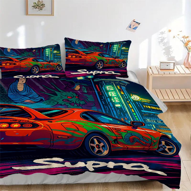

3pcs Supra Car Bedding Set: Perfect for Bedroom or Guest Room. Soft and Comfortable with No Core Included yy251009233 135x200cm