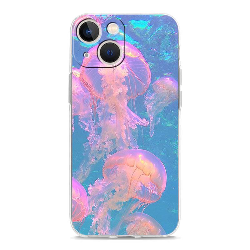 Phone Case For iPhone 17 Air Cases iPhone 16 15 12 13 14 Pro Max SE 7 8 Plus iPhone11 Clear Soft Cover Pink Jellyfish Oceanic