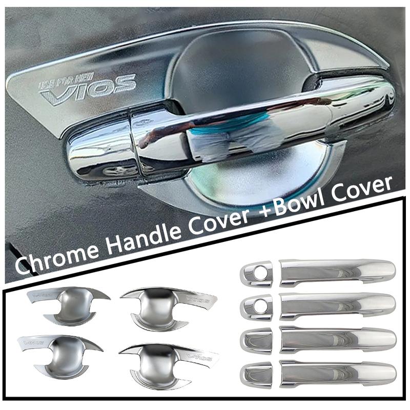 För Toyota Vios 2014 2015 2016 2017 Kromdörrhandtagsskydd och Skålskydd Dekorationslist Klistermärke Styling Biltillbehör