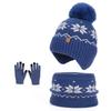 Polyester Winter Knitted Hat Warm Ear Flap Kids Snowflake Beanie for 2/3 Piece Set For Boys Girls