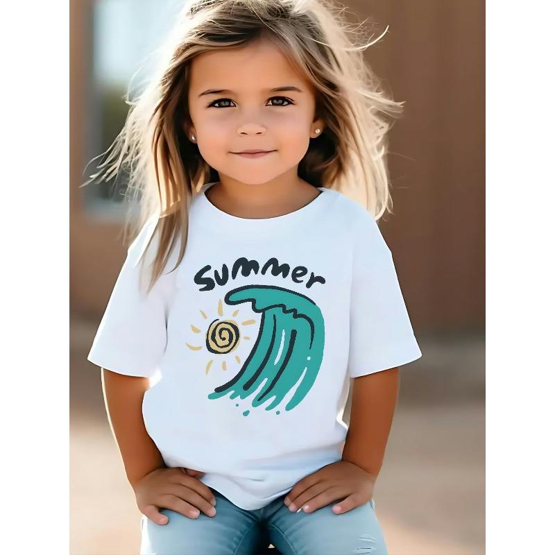 

European sizes A Printed Design Featuring Summer Sun And Waves. This Short-Sleeve Crew Neck Tee Comes in Black And White 98cm белый
