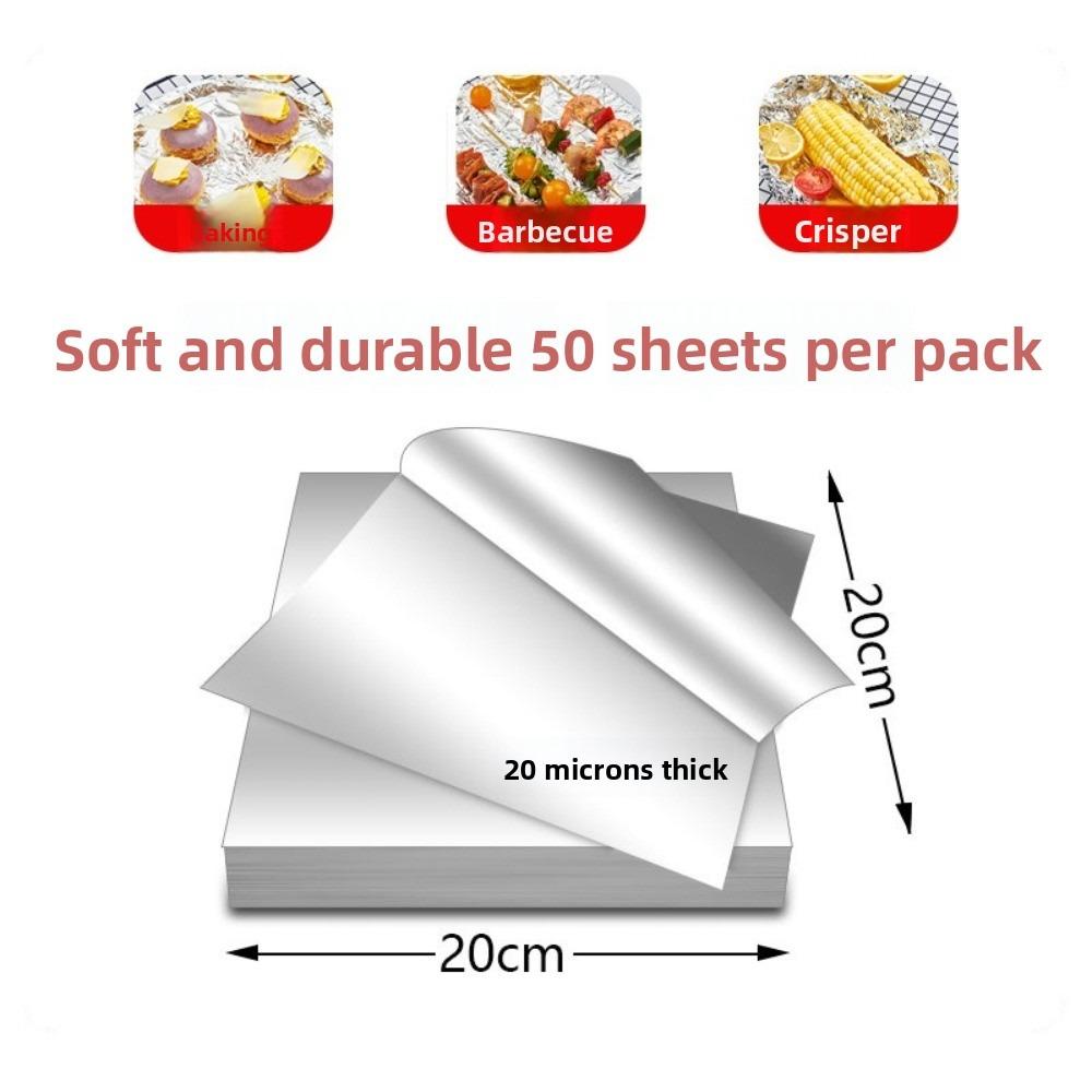 50pcs Disposable Aluminum Foil Paper Square 20cm 30cm Food Container Paper Thick Non-stick Tin Foil Paper For Baking Roasting