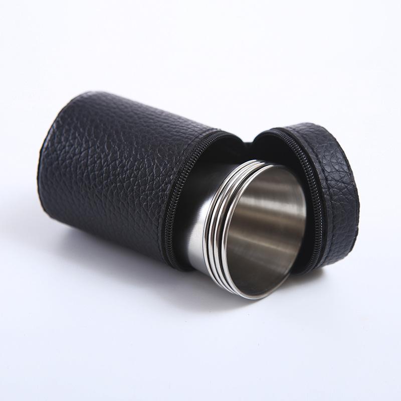 4/6pcs Portable Stainless Steel Cup Set With Leather Cover Bag For Outdoor Travel Party Camping Whiskey Cups Home Kitchen Bar