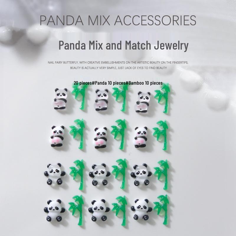 Panda Bamboo 3D Nail Art Rhinestones - Cute Chinese Style Resin Accent, 20 Pieces