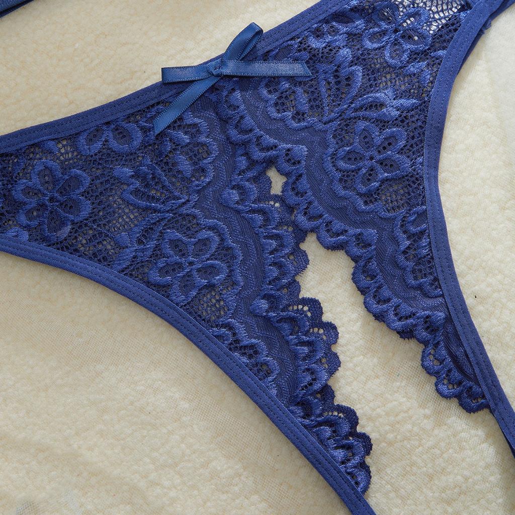 European and American explosive sexy ling sexy romantic lace bow French sex perspective underwear set