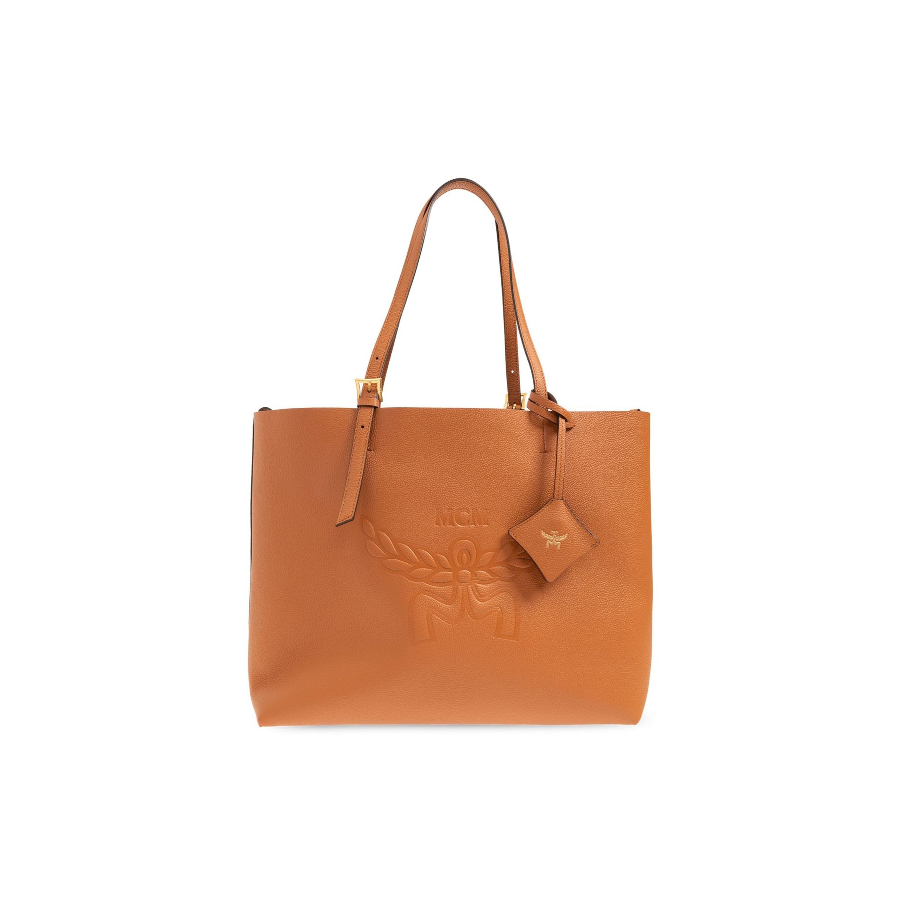 

MCM Gold-Plated Brass Accessories Leather Tote Bag Shopping Bag Shoulder Handbag Medium Women tote bags Cognac MWPESAC06CO001 Basic Set (Bag+Dust Bag)