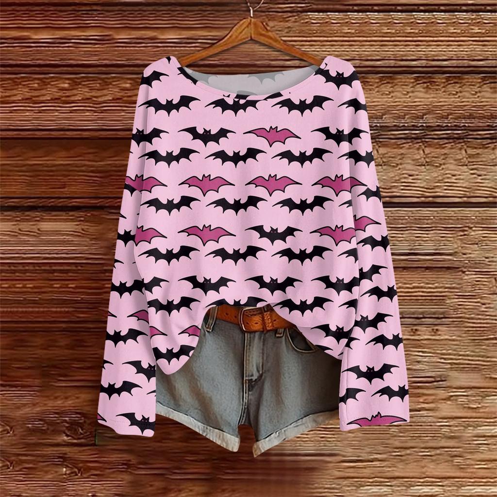 Koszulki z długim rękawem dla kobiet z nadrukiem graficznym Bluzki Casual Plus Size Podstawowe topy Pulower