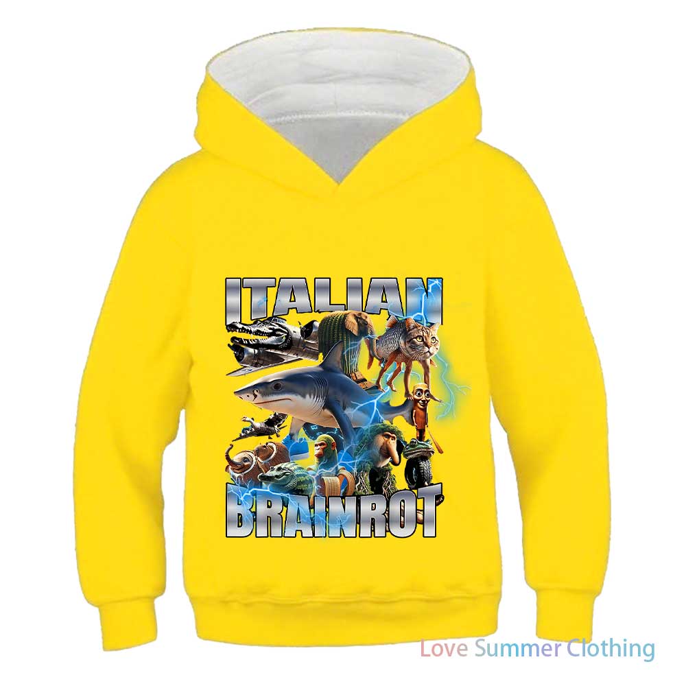 2025 Italian Brainrot Funny Kids Hoodie Boy’s Tralalero Tralala Tung Tung Sahur Bombardiro Crocodilo Brr Brr Cappuccino Hoodie