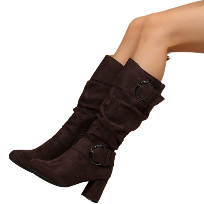 Fashion Knee-high Zipper Women's Modern Boots Women's Shoes High Quality New Pointed Toe Solid English Style Fashion Casual Plus Size 42