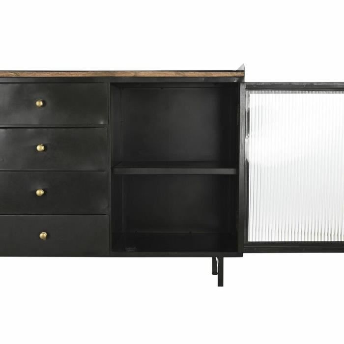 Buffet Naturel Noir Doré Métal Bois De Manguier (145 X 40 X 85 Cm)