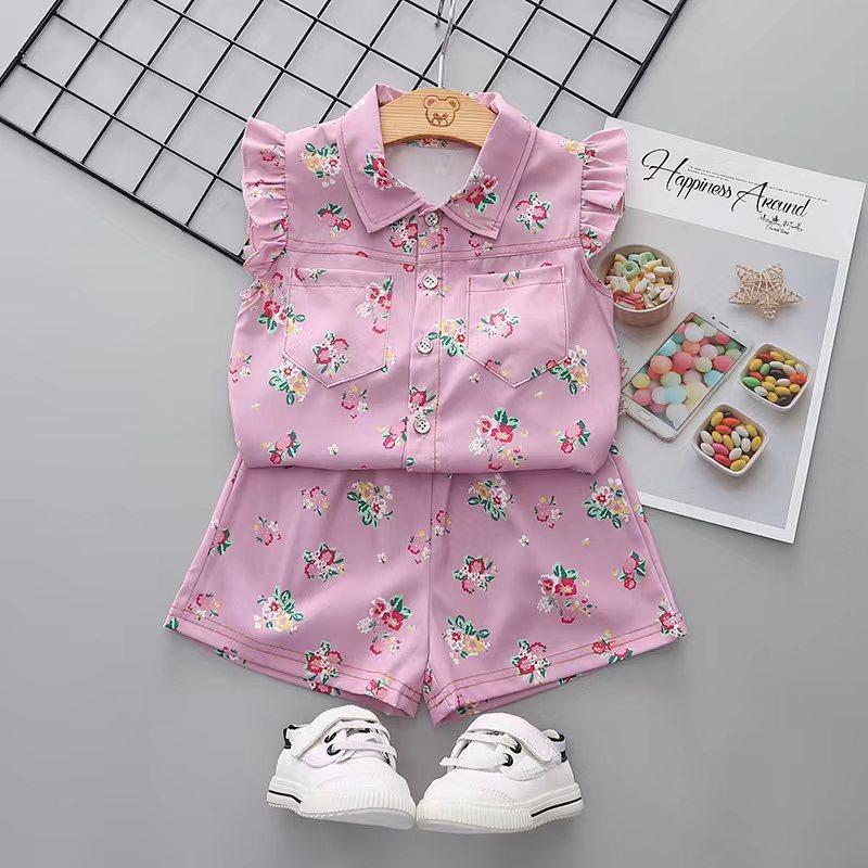Girls Cute Full Print T-shirt And Shorts 2PC Set Casual Infant Baby Kids Clothing Outfit Summer Children's Suit