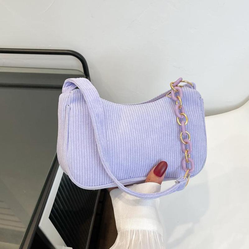 Vintage Corduroy Women Handbags Underarm Bag Casual Shoulder Bags Solid Color Zipper Female