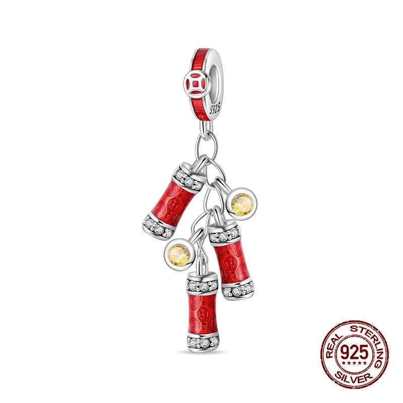 925 Silver Lantern Chinese Knot Charms New Year's Traditional Beads Fit 3mm 925 Exquisite Bracelets Fashion DIY Jewelry Gifts