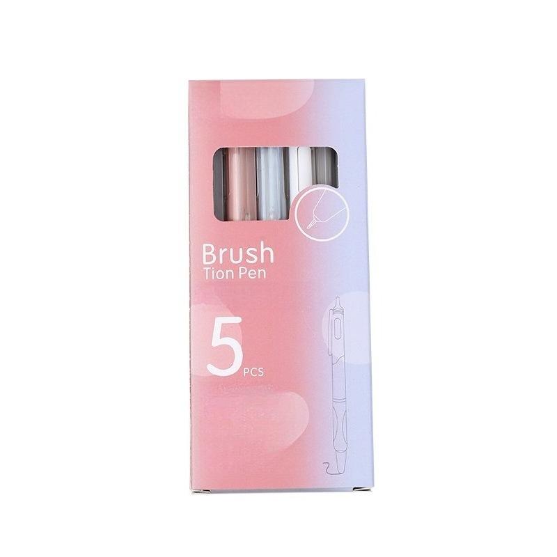 

5PCS ST Head Morandi 5-Color Quick-Drying Brush Question Pen Case - Super Smooth and Leak-proof Ink Student Supplies Brush Question Artifact 0.5mm