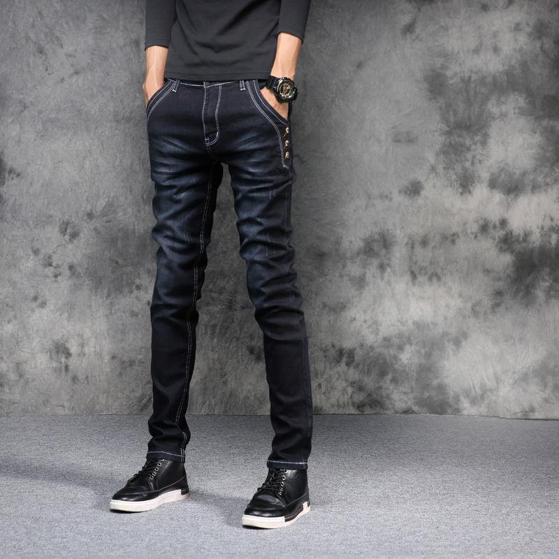 Dżinsy studenckie Męskie stopy Obcisłe młodzieżowe koreańskie spodnie rozciągliwe