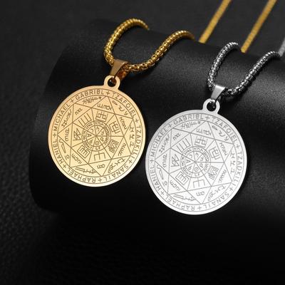 Seven Archangels Amulet Stainless Steel Necklaces Men Seal of Solomon Talisman Necklace Protection Jewelry Collar Hombre N1162S2