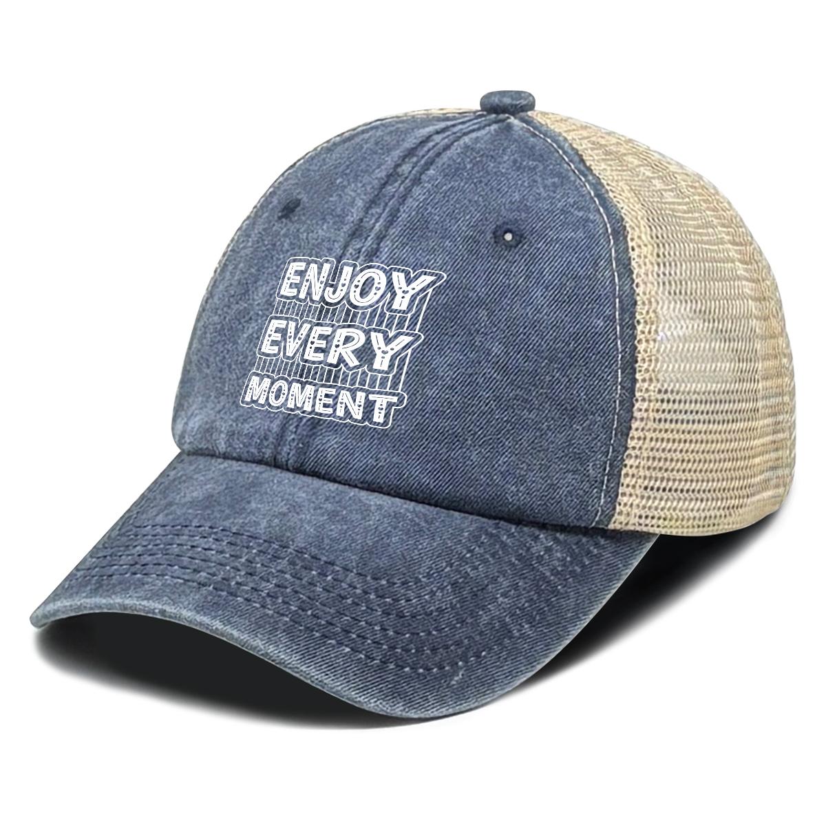 New Summer Baseball Cap ENJOY EVERY MOUnisexT Printed Mesh Cap Adjustable Lightweight Stylish Flat Brim Hat For Women Sports Tennis