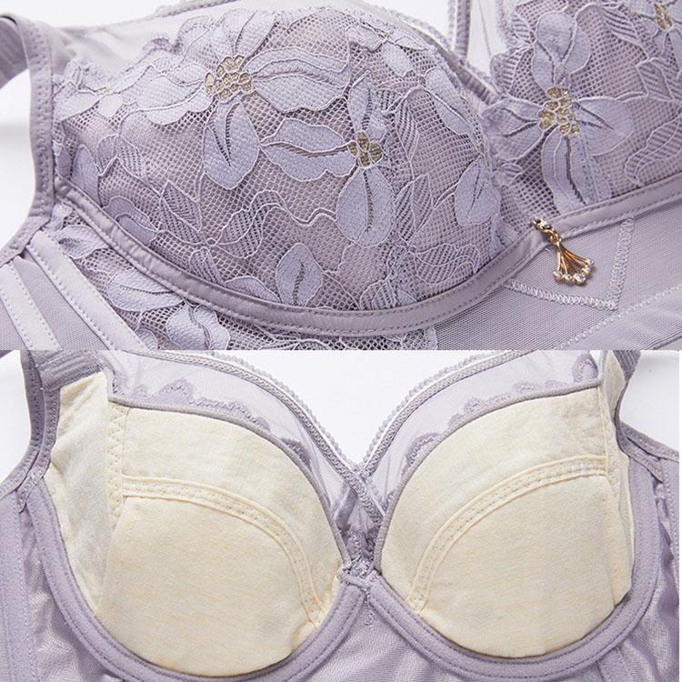 Tunn BH i stor storlek Dam Samla Push Up BH Slut Bröstet och Justera BH Spets D-kupa BH Fancy Underkläder