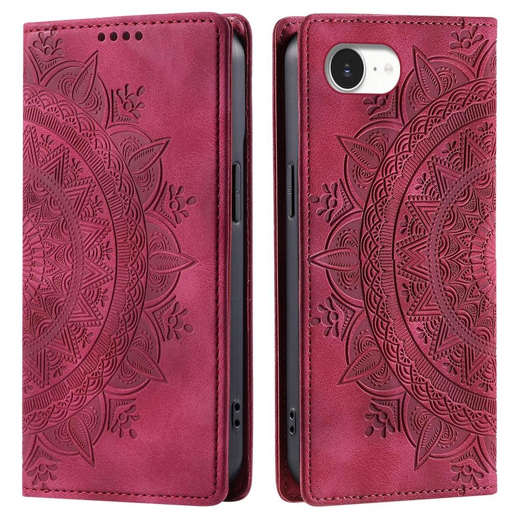 For iPhone 16e/17e Mandala Embossed PU Leather Flip Wallet Case Magnetic Closure Cover