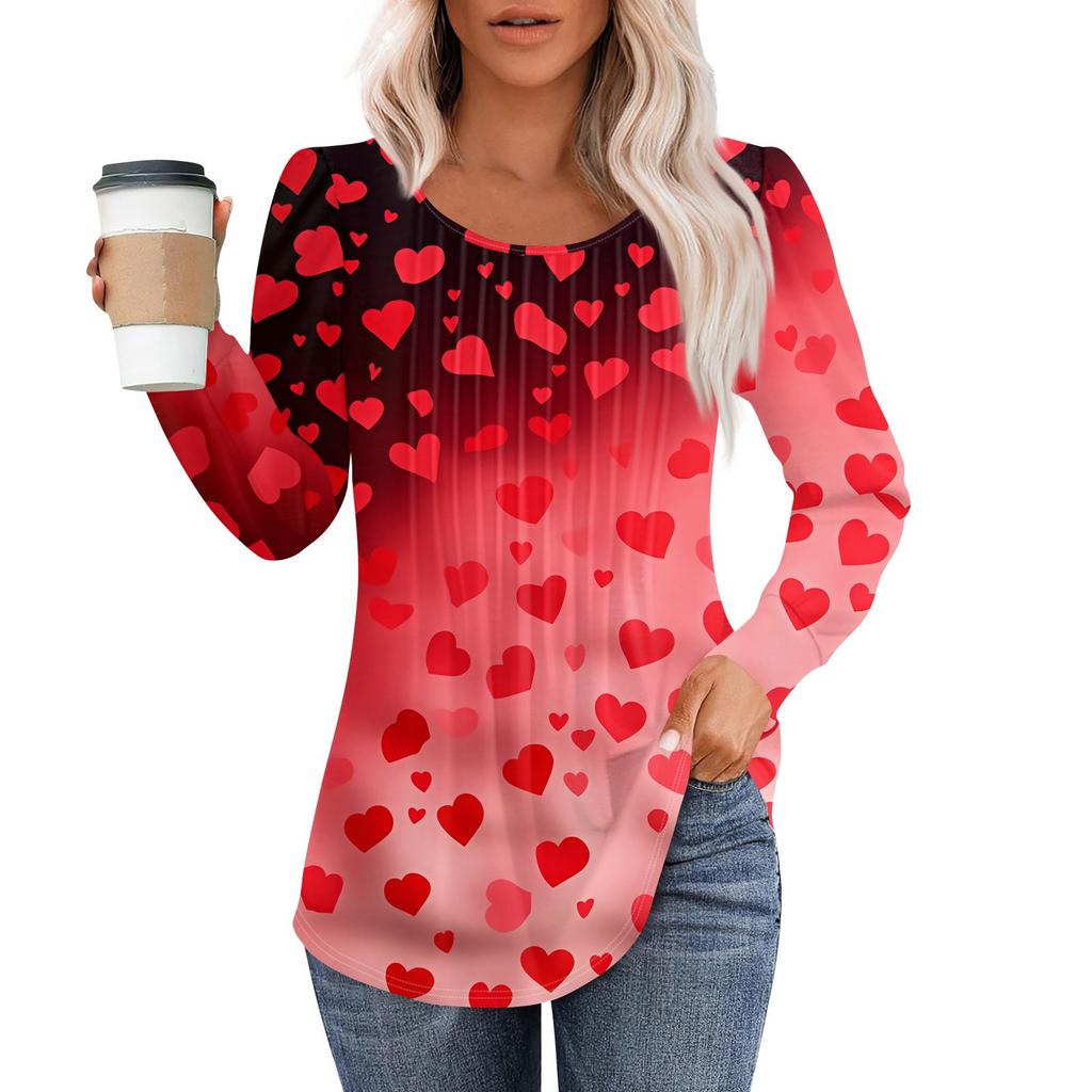 Camisas de manga larga para mujer Tops Blusas casuales elegantes plisadas con cuello redondo