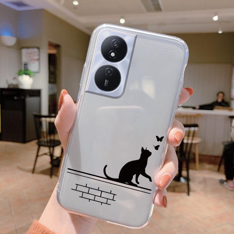 Phone Case For Honor X7b 4G 5G Case Silicone Flowers Cute Cat Bumper Coque For HonorX7B X 7B Cover Protective Soft Clear Shell