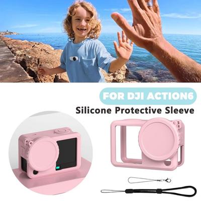 Silicone Protective Case For DJI Action 6 Full Body Cover Lens Cap Anti Loss Rope Silicone Rubber Protector Camera Accessories