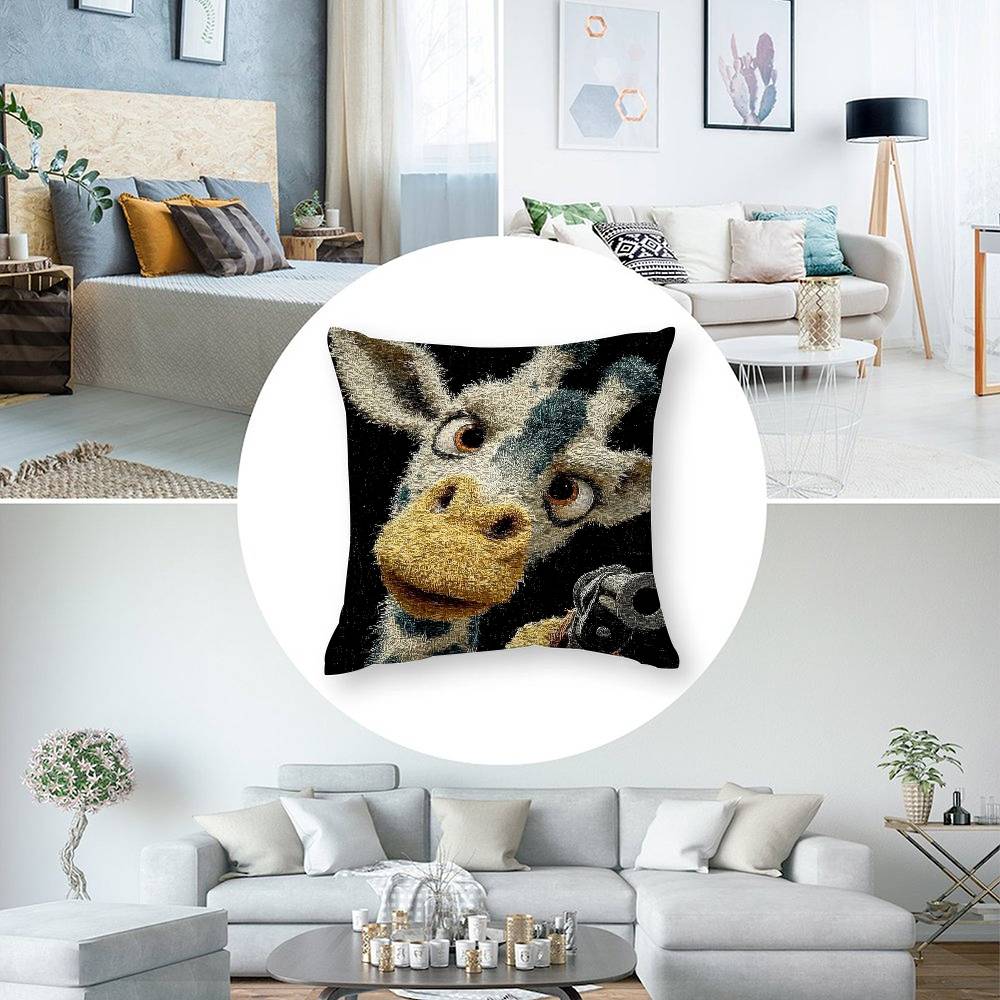 Funny Animals Cow Giraffe Pillow Case Short Plush Double-sided Print Square Throw Pillow Covers Sofa Home Cushion Decor