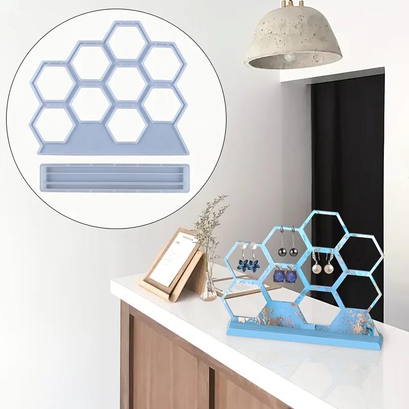 Top Quality Storage Silicone Mold Hollow Hexagonal Earring And Pendant Display Hanging Stand With Bottom Base Silicone Mold