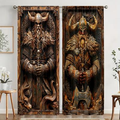 2pcs 3D Viking Warrior Print Curtains Rod Pocket For Bedroom Living Room Home Decor Holiday Windows