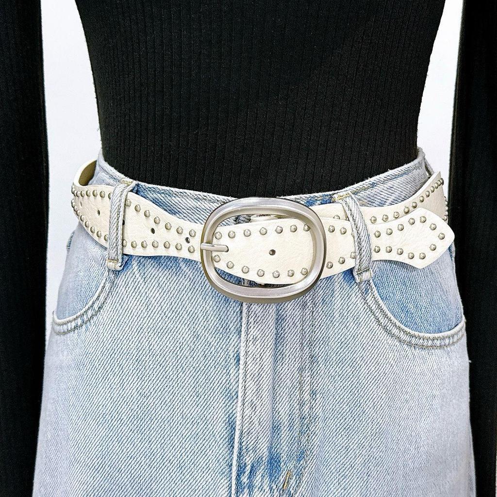 Modischer Retro-Ledergürtel mit Nieten für Damen - Modisches Taillenaccessoire im Streetstyle