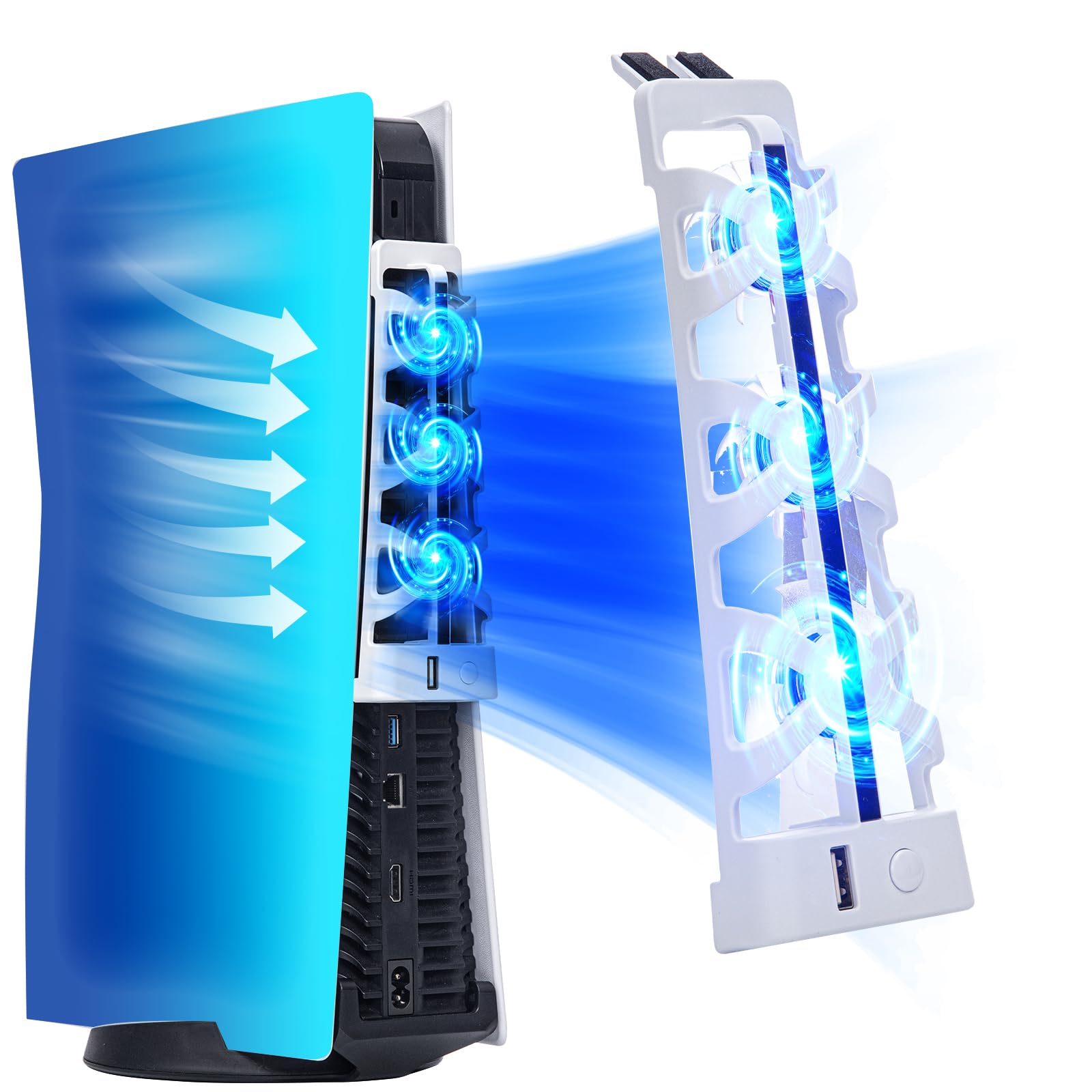 

PS5 Cooling Fan Quiet USB External Cooler for Older PS5s Fan for Powerful and LED Light Ideal for Summer Heat Control and Long Gaming Hours as an білий