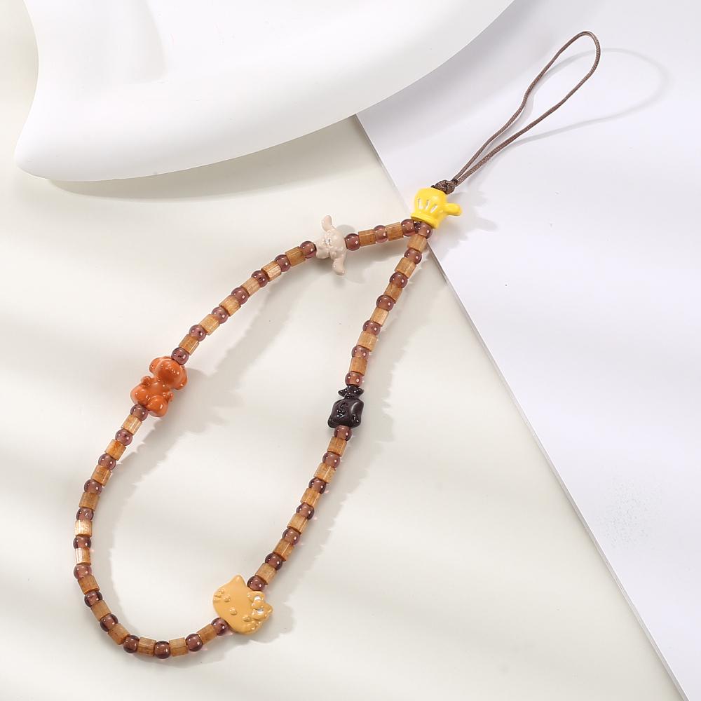 

Black Beaded Mobile Phone Charm Ins Stringed Pearls Love Phone Lanyard Short Carrying Strap Drop-Resistant Phone Ornaments