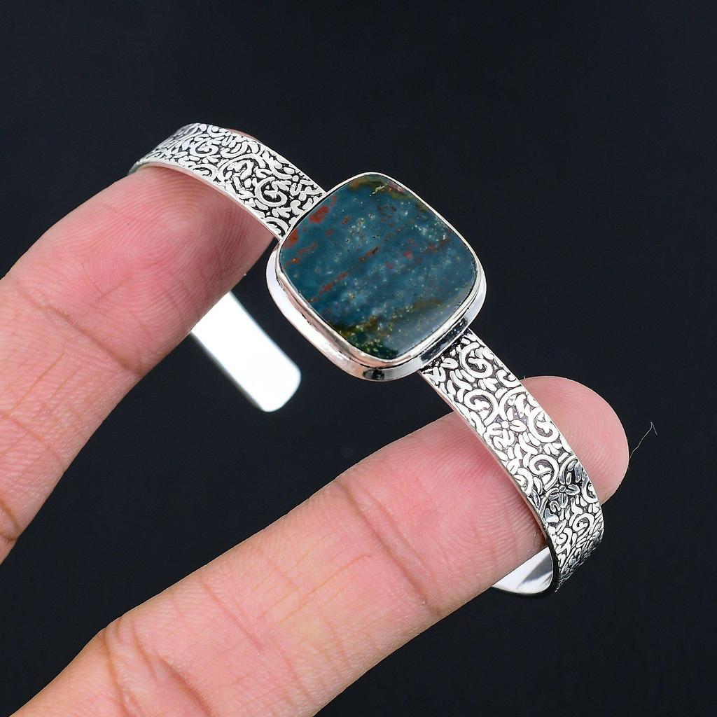 925 Silver Natural Bloodstone Daughter Elegant March Birth Trendy Bangle Jewelry