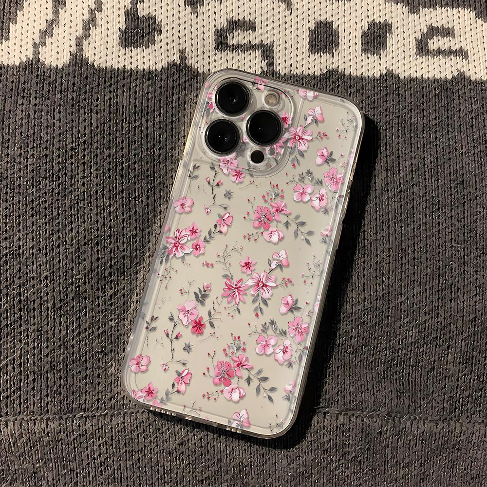 Pink Floral Print Clear Phone Case For Samsung Galaxy S26 S25 Ultra S24 S23 FE S22 S21 Plus S20 A73 A72 A71 Silicone Cover