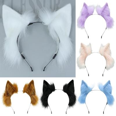Hair Hoop Plush Cat Ear Decor Elastic Headgear Handmade Faux Animal Ears Metal Frame Bendable Headband Halloween Photography Accessories