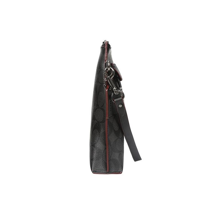 Coach Pouch Coated Canvas With Smooth Leather Wrist Bag Clutch Large Men's Charcoal Black Monogram 39763-N3A