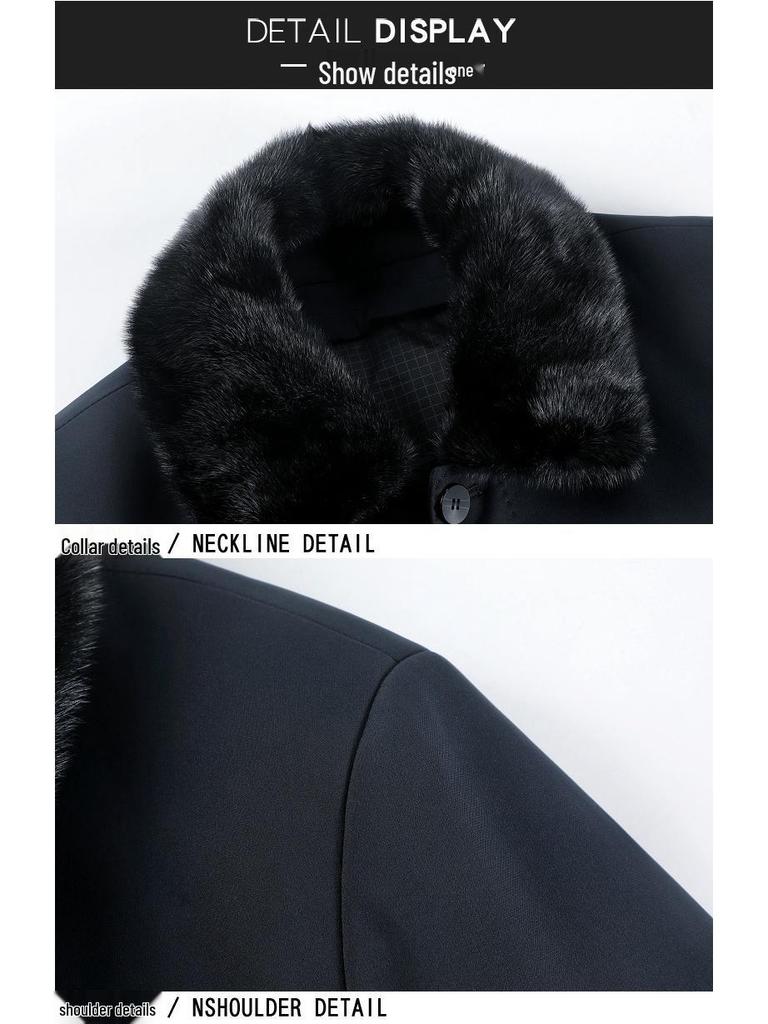 Men's Mink Fur Collar Down Jacket with Detachable Liner, White Duck Down, Autumn/Winter 2025, Middle-Aged Dad Cold Protection Coat.