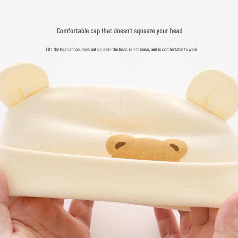 Unisex Baby Bear Cotton Pullover Hat, 0-3 Months, Double Layer for Spring/Autumn