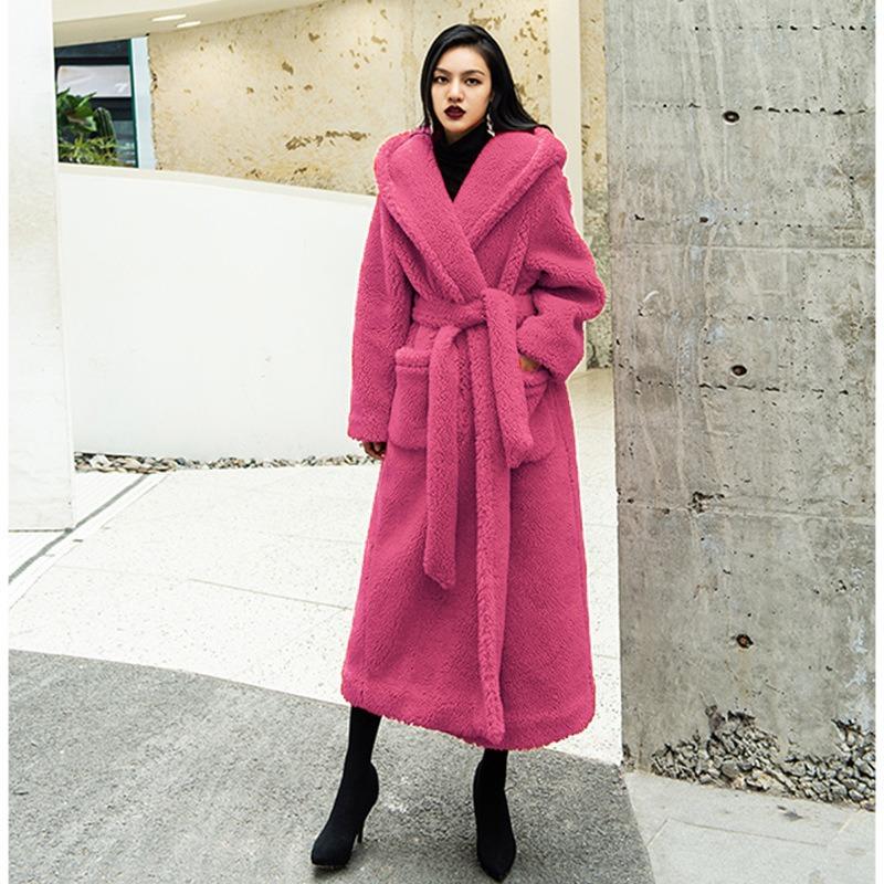Autumn and winter casual celebrity new fashion lamb wool imitation fur coat women's medium and long lapel hooded tide