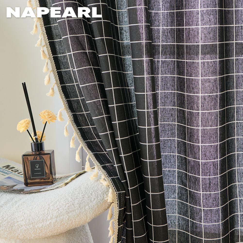 1PC NAPEARL Semi Blackout Simple and Versatile Tassel Edge Decoration Black Color Curtain for Windows Balcony Living Room and Bedroom Home Decor