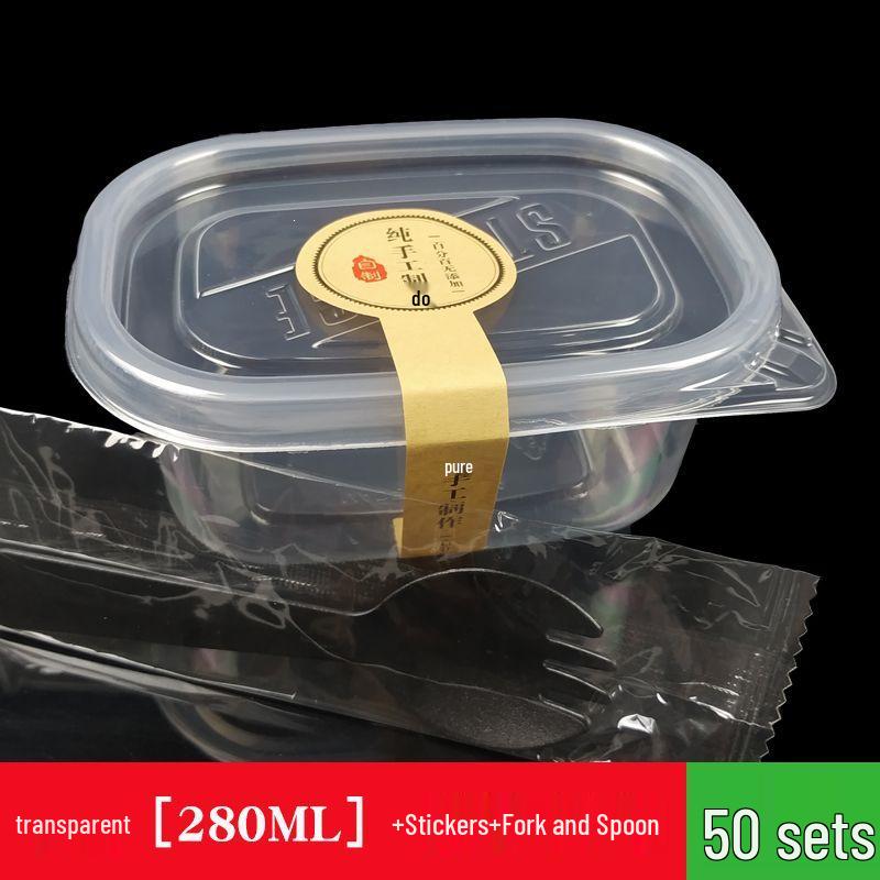 280ml Transparent Rectangular Plastic Bento Lunch Box with Lid - Disposable Fresh-Keeping Container for Fruit Salad