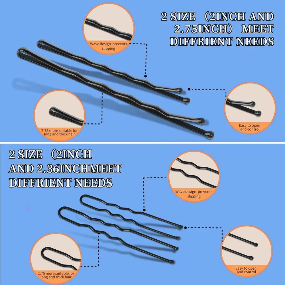 300 Épingles en U Kit d'Épingles à Cheveux pour Coiffure Outils de Coiffure de Mariée Noirs Usage Quotidien