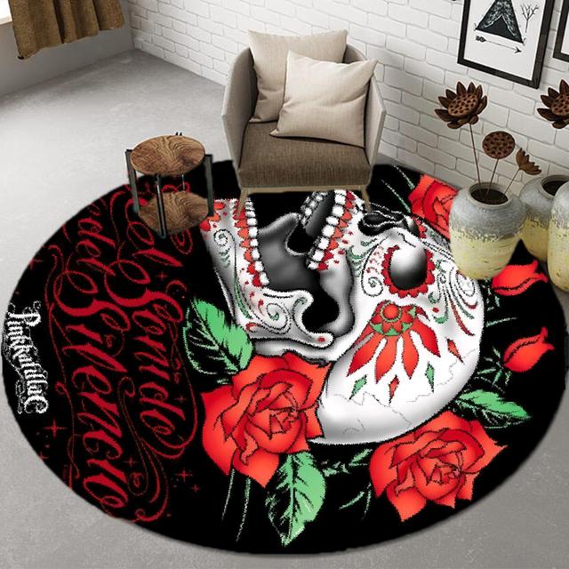 Baby Crawl Cartoon Carpet Modern Floor Mats Skull Mandala Children 'S Room Carpet Bedroom Home Living Room Round Carpet