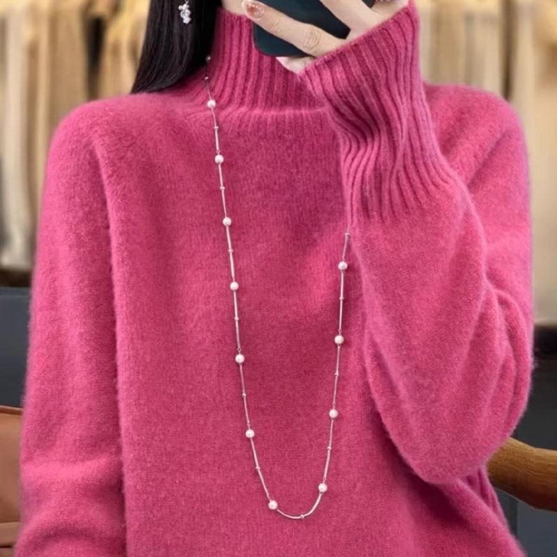 2024 Autumn/Winter Women’s Chic Wool Sweater, Slimming & Versatile, Half-High Neck, Loose Fit, Thickened Base Layer
