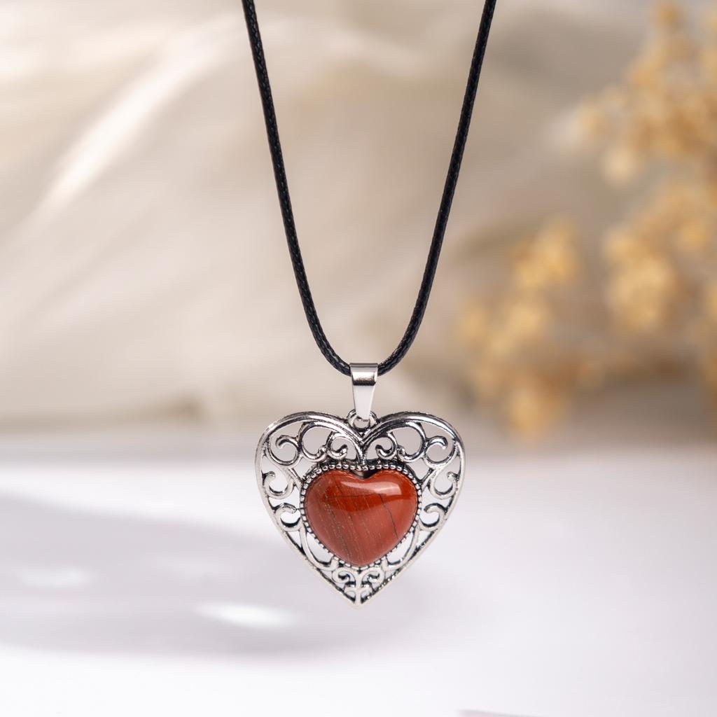 Natural crystal pendant, pink crystal, Dongling, hollowed out heart-shaped necklace, jewelry,Christmas gift, Stocking stuffers, Valentine's Day gift