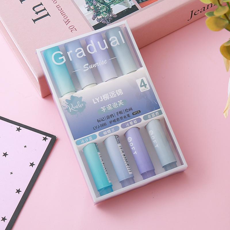 Gradient Color Lovely Highlighter High Value Scratch Student Meeting Marker Pen Eye Protection Large Capacity Kawai Stationery